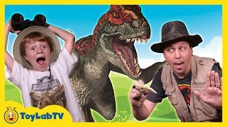 Real life dinosaur fossils jurassic adventure raptor chase surprise eggs nerf blasters kids toys ...