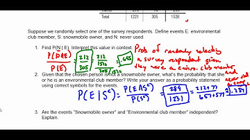 AP Stats 5.3a Example 1: Conditional Probability and Independent Events