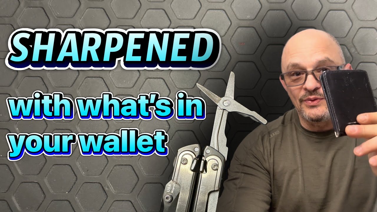 Sharpen EDC multitool scissors using a DIY sharpening guide that’s already in your wallet! (kinda)