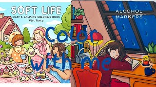 Color With Me | Coloring every page from Soft Life,  Episode 1 | Alcohol markers | Art Therapy #art screenshot 5