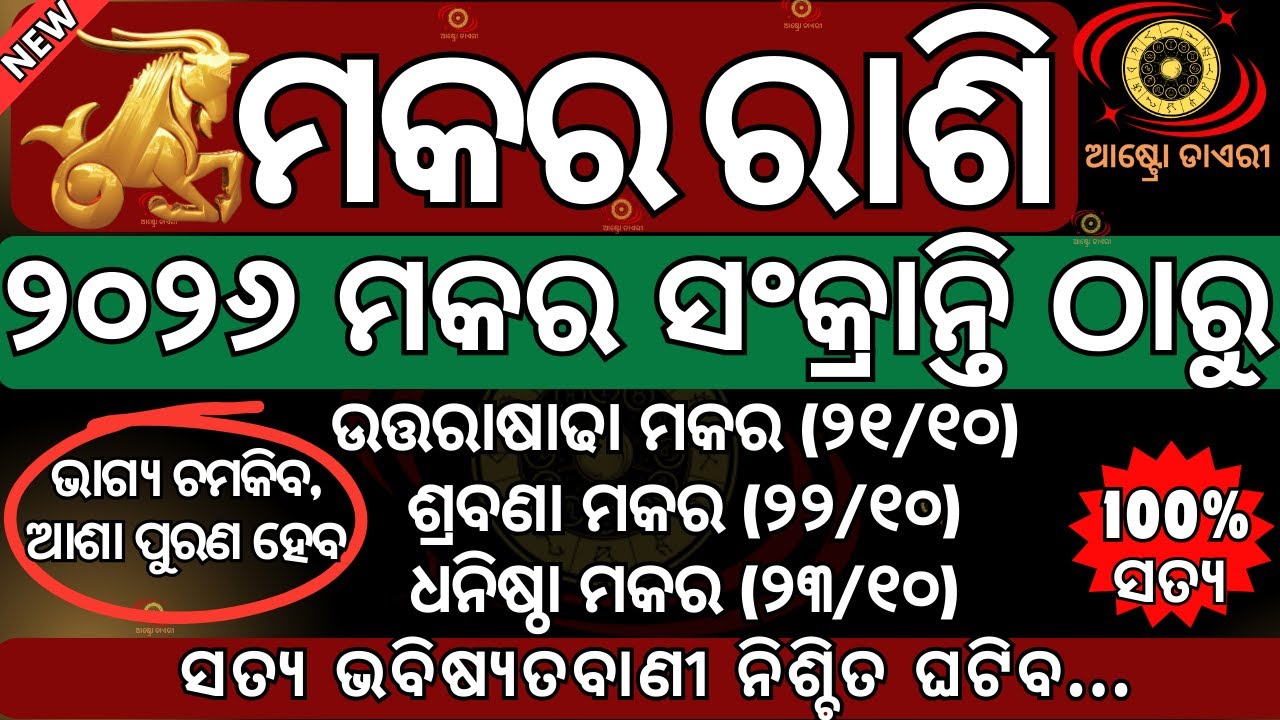 ମକର ରାଶି ୨୦୨୬ ମକର ସଂକ୍ରାନ୍ତି ଠାରୁ ଚମକିବ ଭାଗ୍ୟ ପୂରଣ ହେବ ଆପଣଙ୍କ ଆଶା, କିନ୍ତୁ ଆପଣଙ୍କ ନକ୍ଷତ୍ର.