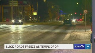 Slick roads freeze as temperatures drop in Spokane