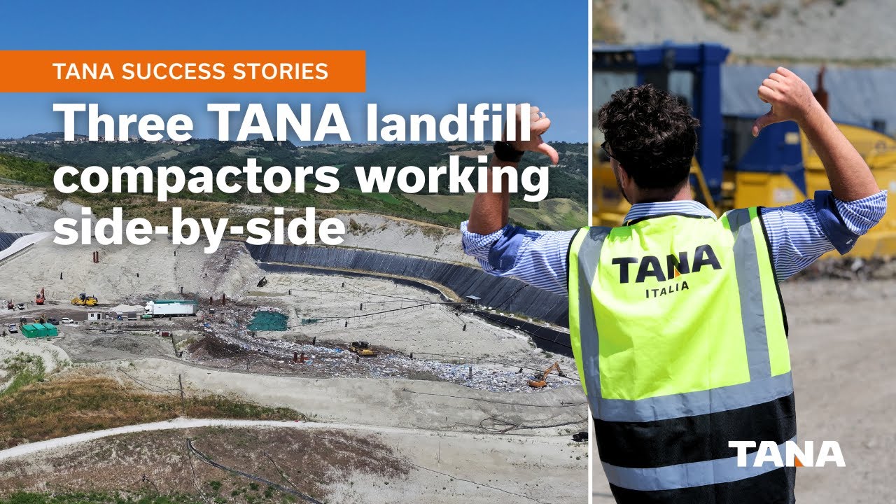 Three TANA landfill compactors working side-by-side