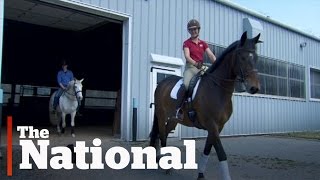 David Common tries dressage with Belinda Trussell