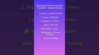 GlobalLogic is Hiring for Associate Consultant – Integration Testing #softwaretestingjobs #shorts