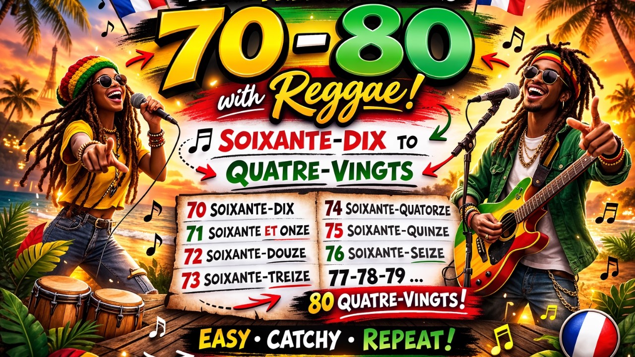 Reggae Numbers SOIXANTE-DIX to QUATRE-VINGTS 🌴🔥 | Learn French Numbers 70–80 with ...