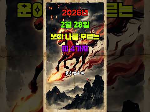 2026년 2월 28일 운이 나를 부르는 띠 4가지 #띠별운세 #2026년운세 #신년운세 #토정비결 #재물운 #금전운