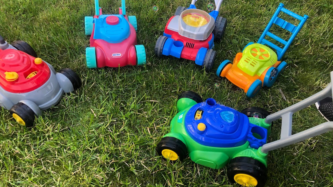 BUBBLES FUN with Five BUBBLE Toy Lawn Mowers for Kids! YouTube