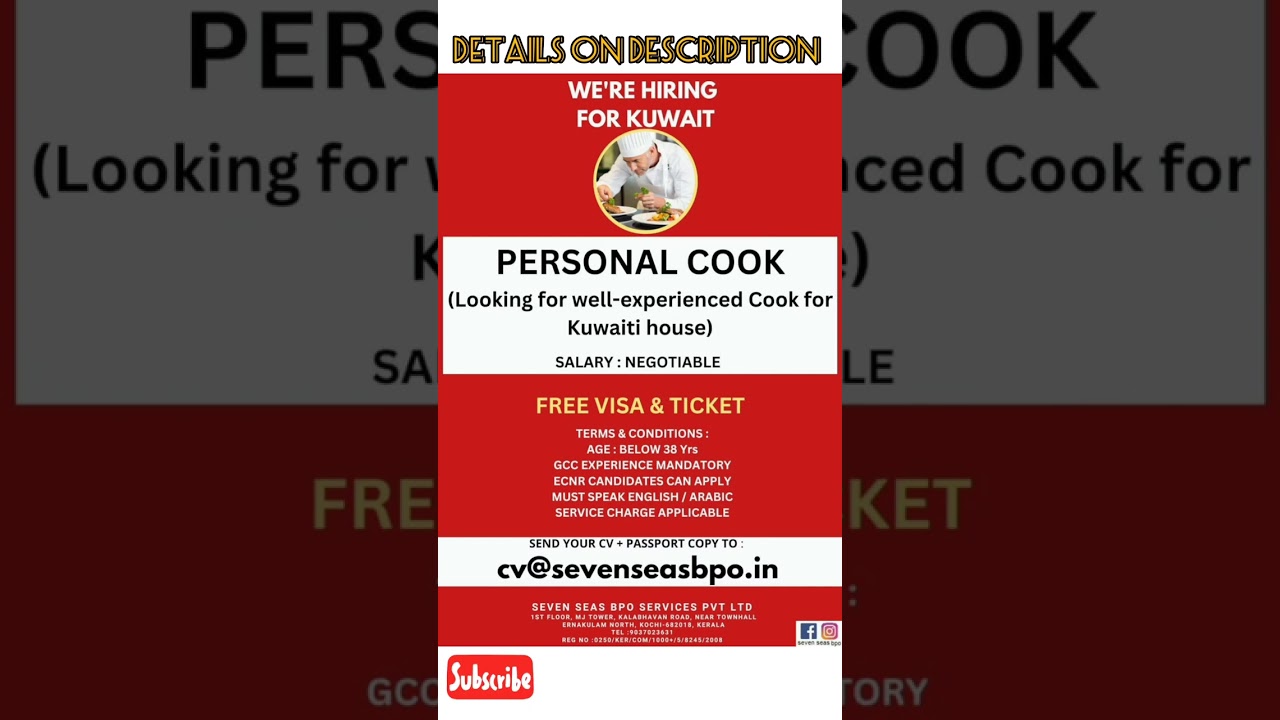 Personal cook Free recruitment