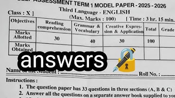 💯10th class English sa term 1 question paper answers key real self assessment term 1 real paper 