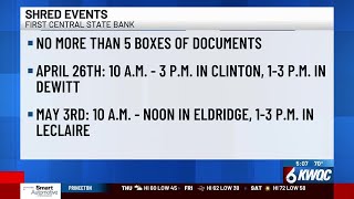 Free shredding events at First Central State Banks in eastern Iowa