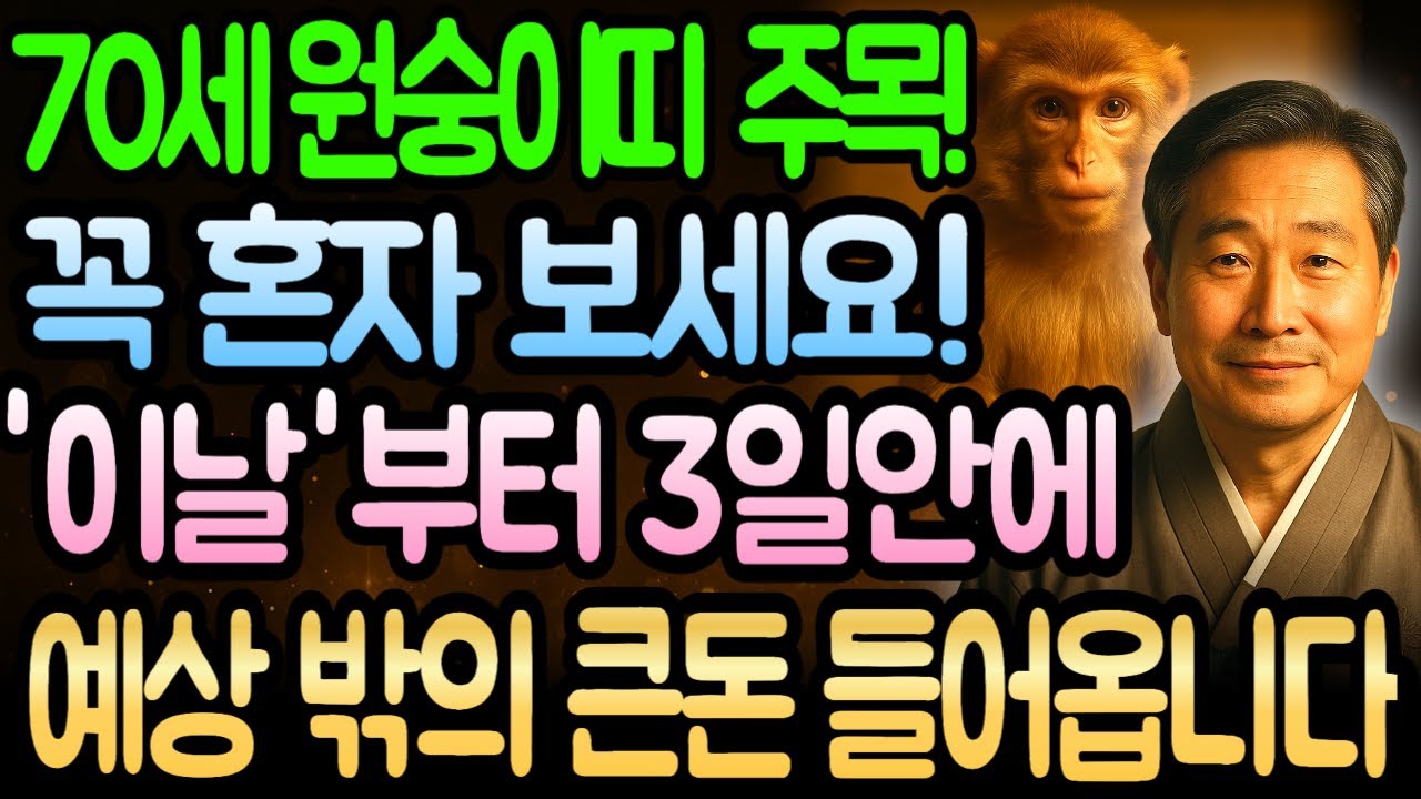 병신년생 원숭이띠 70세 2026년 병오년 1월 운세 1956년생 이거 실화? 횡재수 겹치고 큰돈 쓸어담는 신년, 원숭이띠 재물운 최고조 올라가는 순간 지금 확인하세요.