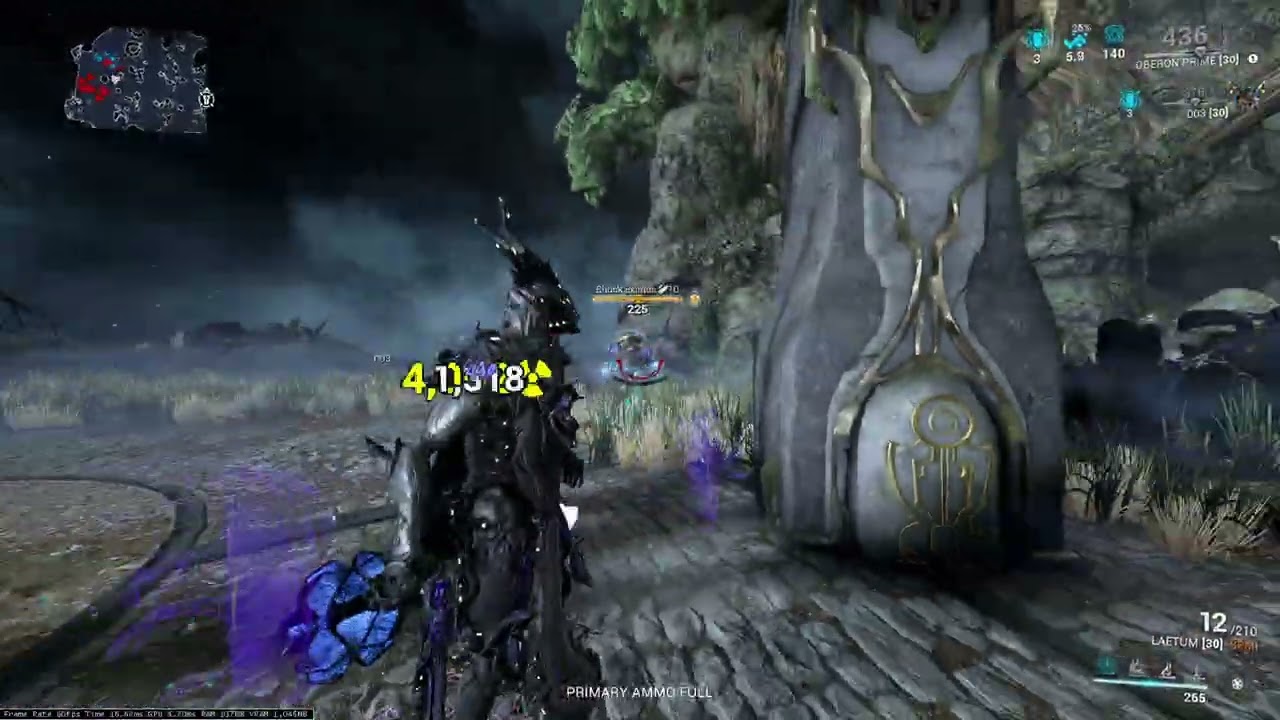 Warframe - Using Well of Life Augment "Pool of Life" to spawn Health Orbs for Oberon Prime.