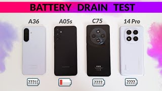Samsung Galaxy A36 vs Galaxy A05s vs Redmi Note 14 Pro vs Poco C75 | Battery Drain Test