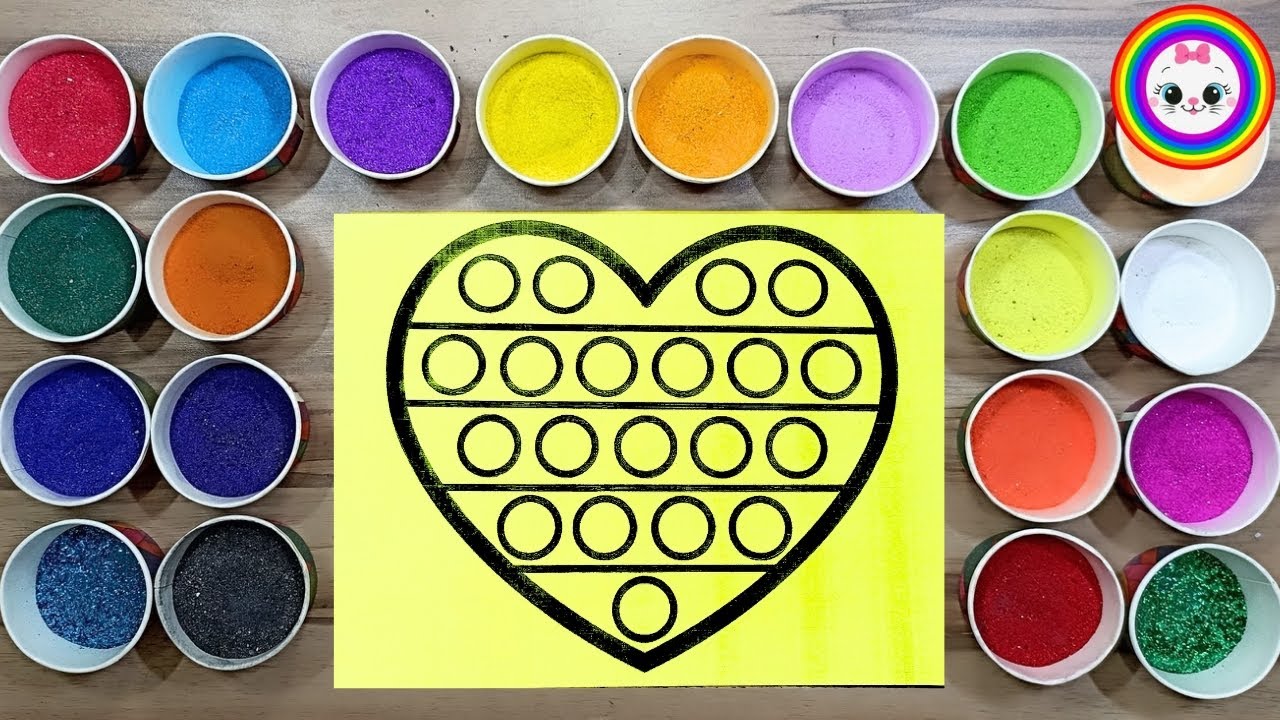Sand Painting Coloring Heart Pop It For Kids || Heart Pop It Coloring With Sand