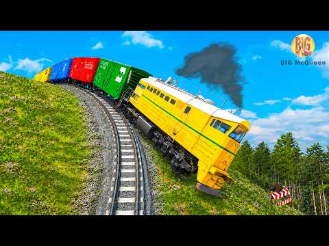Train vs Steep Slope #7 and Cars & Rails - BeamNG.Drive