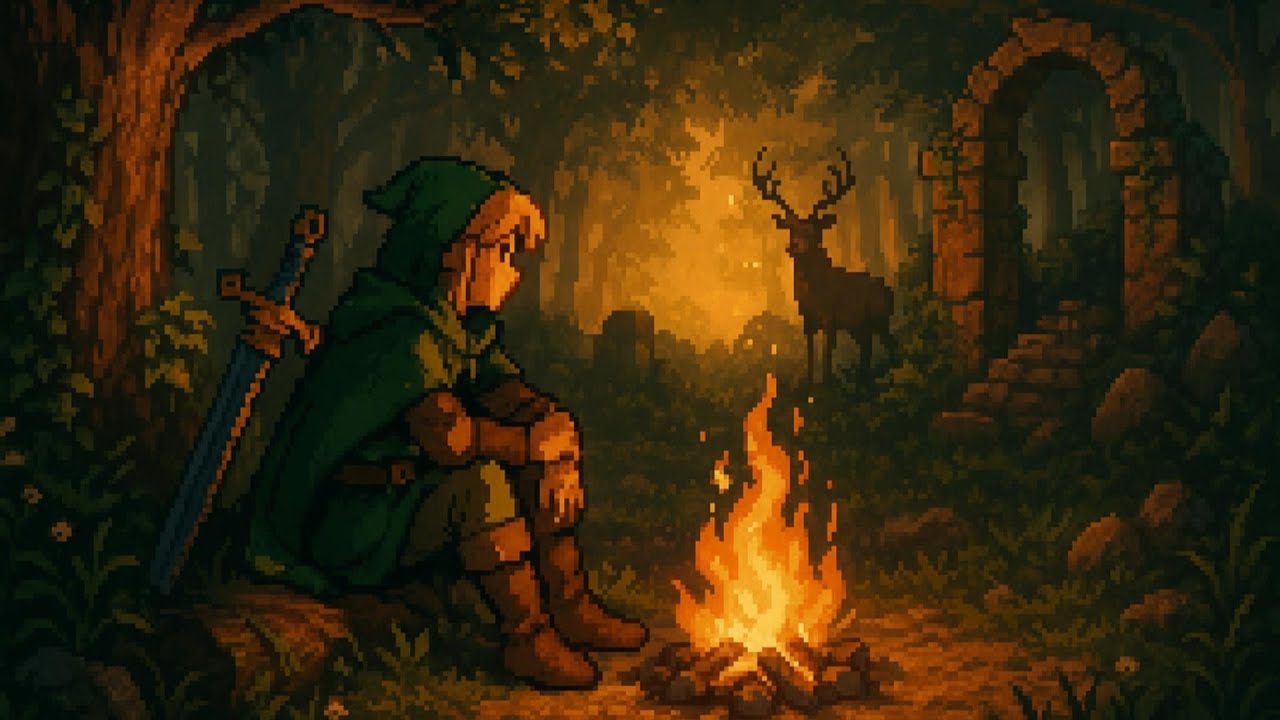 Fairyland Pixel Campfire Ambience | Cozy Relaxing Sleep Music