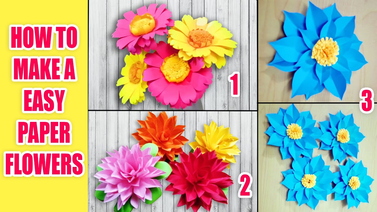 How to Make Paper Flower Easy Step by step 3 Easy Paper Flower Making