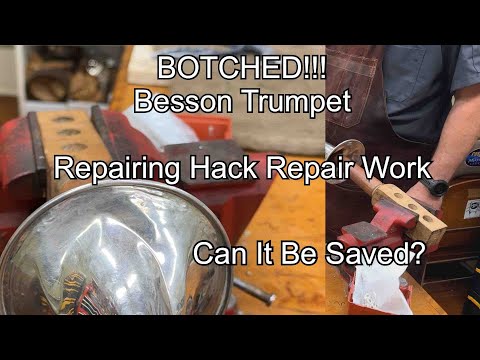 BOTCHED!- Besson Trumpet Bell, Repairing Hack Work, band instrument repair