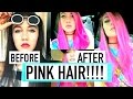 DYEING MY HAIR FROM DARK BROWN TO BRIGHT PINK!!