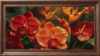 Orange Orchid Paradise | Tropical Flowers &amp; Green Leaves | Soft Piano | Frame TV 4K