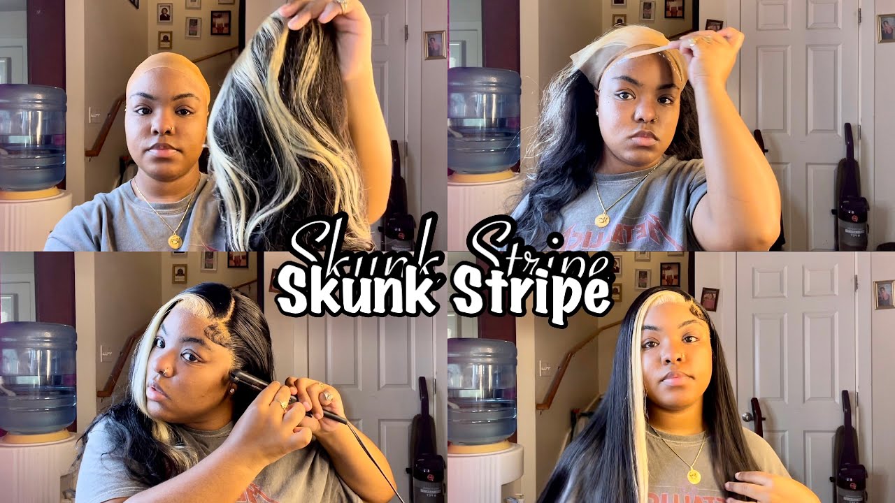 SKUNK STRIPE WIG INSTALL | STEP BY STEP 🖤🤍