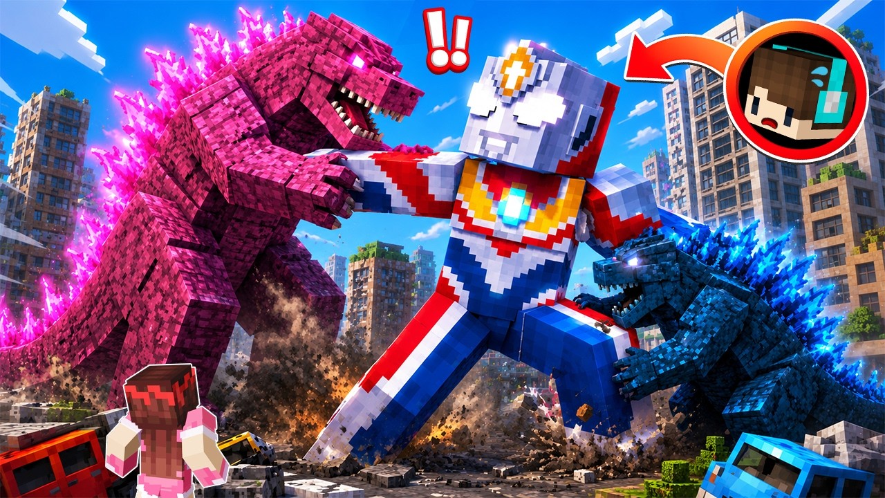 ULTRAMAN BOCIL KEWALAHAN DIKEROYOK KELUARGA GODZILLA