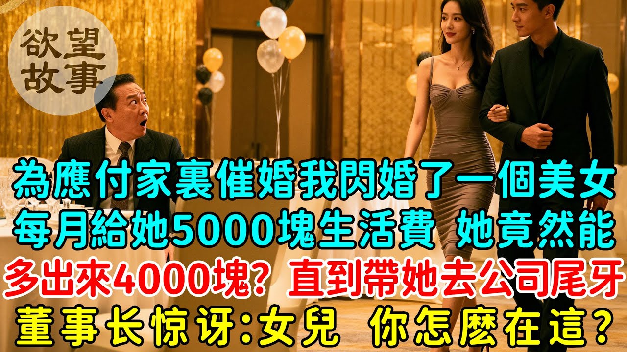 為了應付家裏催婚我閃婚了一個美女，每月我給她5000塊錢生活費用，她竟然能多出來4000塊？ 直到我帶她去公司尾牙，董事長驚訝讓我老婆坐主桌：女兒，你怎麼在這？