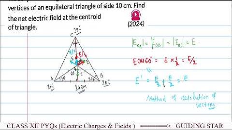 Three point charges, 1 pC each, are kept at the vertices of an equilateral triangle of side 10 cm.