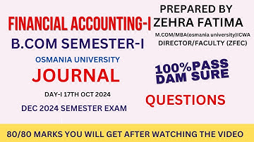#OU B.COM SEM-I 2024 EXAM #FINANCIAL ACCOUNTING-I JOURNAL 💯 IMP QUESTION#viralvideos 😧👍👆😧💯