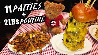 11-Patty Bardzilla Burger Challenge w/ 2lbs Poutine Fries!!