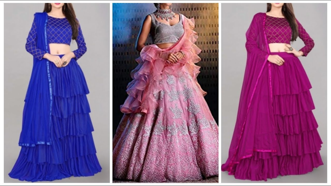 Latest ruffled frills lehenga choli collection,designer lehenga dupatta ...