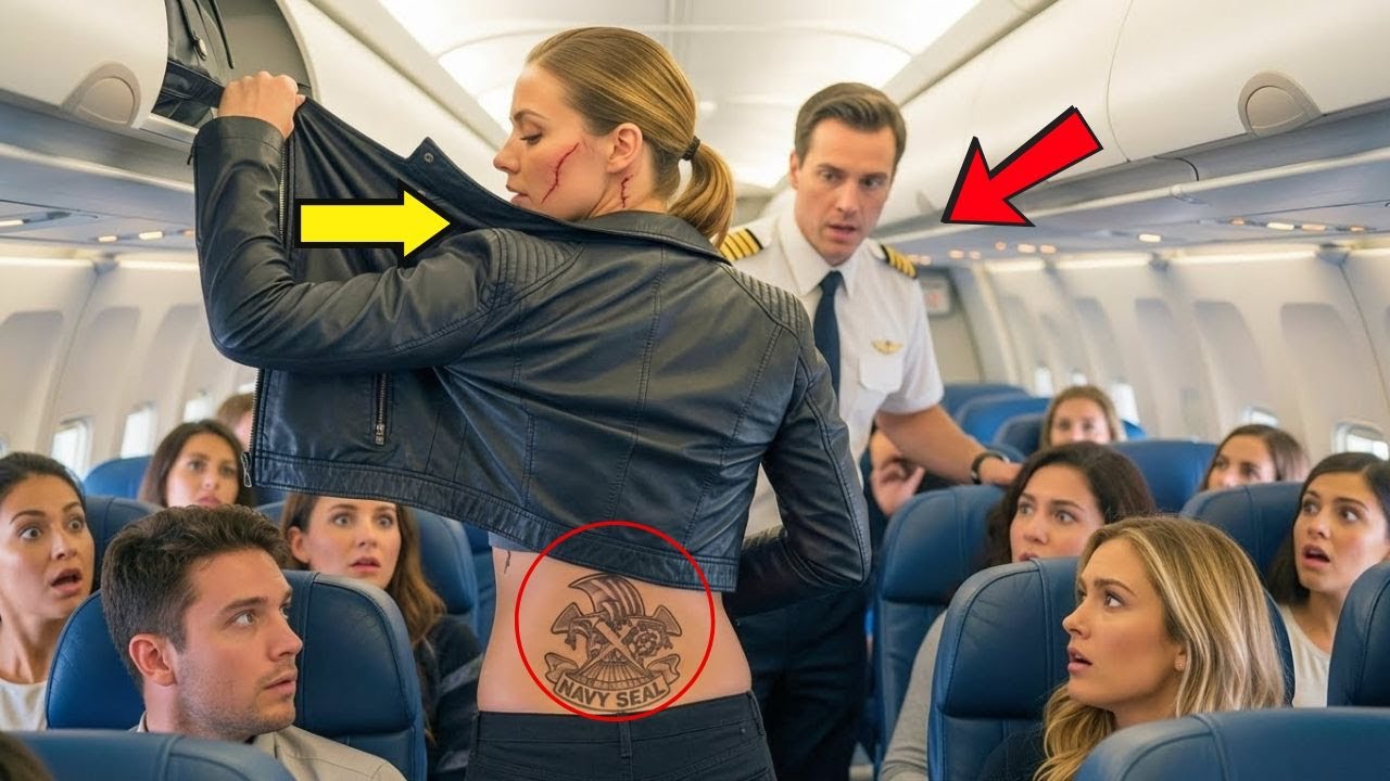 Wyrzucono ją z pierwszej klasy — dopóki pilot nie zobaczył tatuażu SEAL na jej plecach... i zamarł