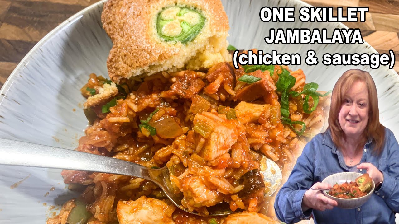 One Skillet CHICKEN & SAUSAGE JAMBALAYA YouTube