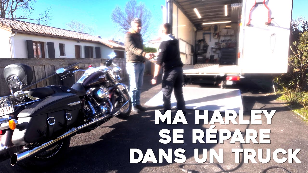 Ma Harley se répare dans un camion !