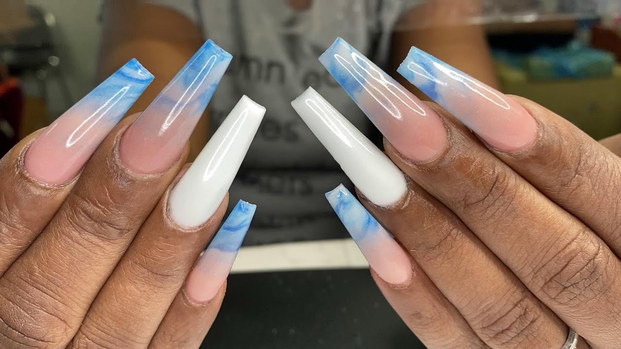 Blue and White Marble Nails - wide 1