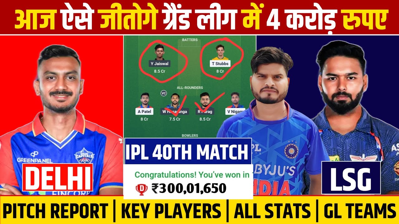 LSG vs DC Dream11 Prediction, DC vs LSG Dream11 Team, Dream 11 Team of Today Match