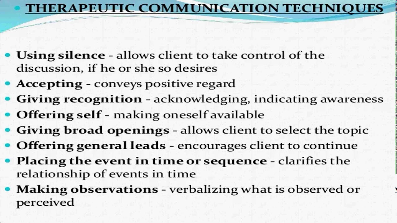example of therapeutic communication in nursing