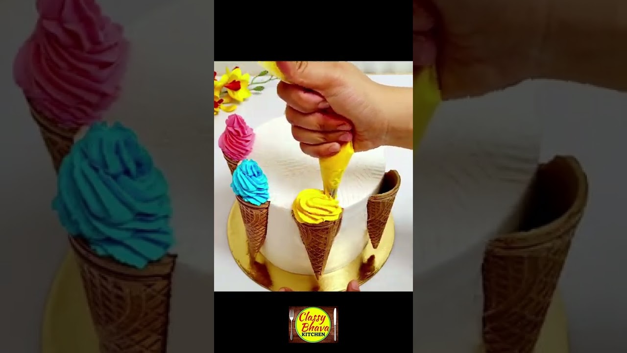 🍦🍨Ice Cream Cone Trick to Stylish Rainbow Ice Birthday Cake |आइसक्रीम वाली केक