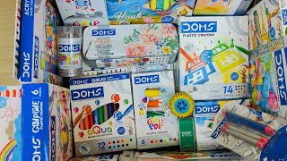 Unboxing Satisfying DOMS Stationery📚 Geometry Box, Sharpener, Eraser, Cryons Colour, Pencil Colour,