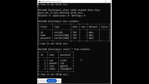 How to DELETE COLUMN in table in SQL | SQL ALTER COMMAND #mysql #sql #programminglanguage
