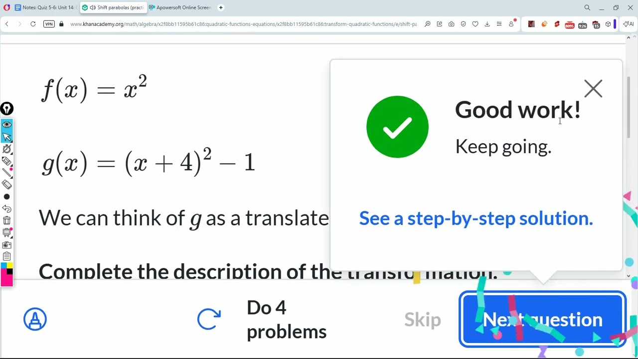 Shift parabolas : Khan Academy : Algebra 1