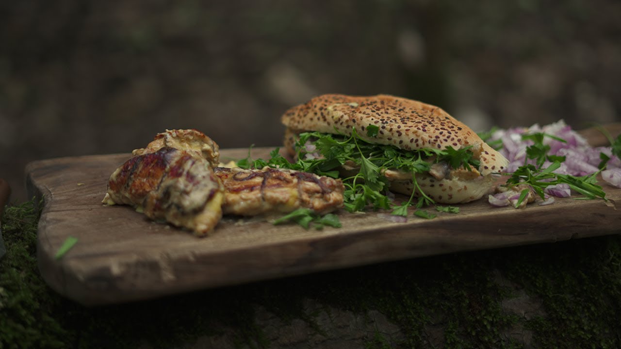 Cheese-Stuffed Chicken Sandwich Cooked in Nature | ASMR Outdoor Cooking | Campfire Sandwich