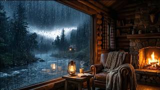 You’ll Fall Asleep in Minutes 😴 Heavy Rain on Window &amp; Cozy Cabin Fireplace 🔥🌧