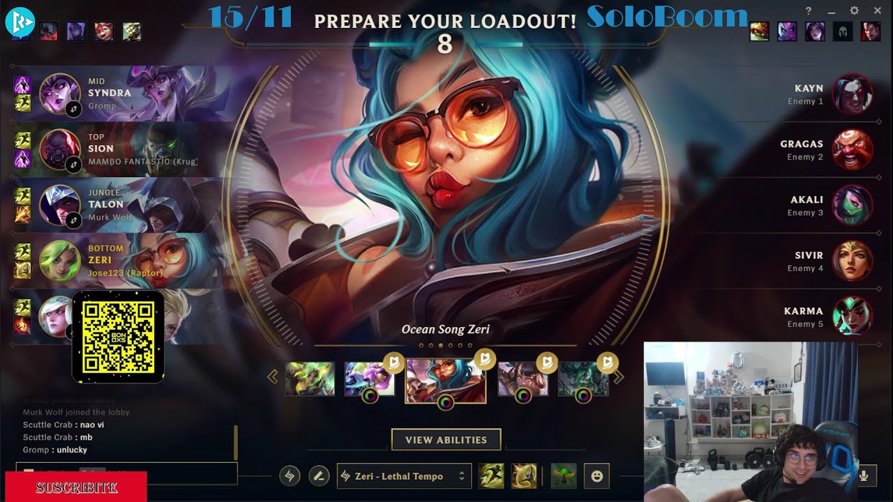 Josedeodo "SoloBoom" "Zeri" Server "BR" Full Game Elo "Emeralda II" 94 LP