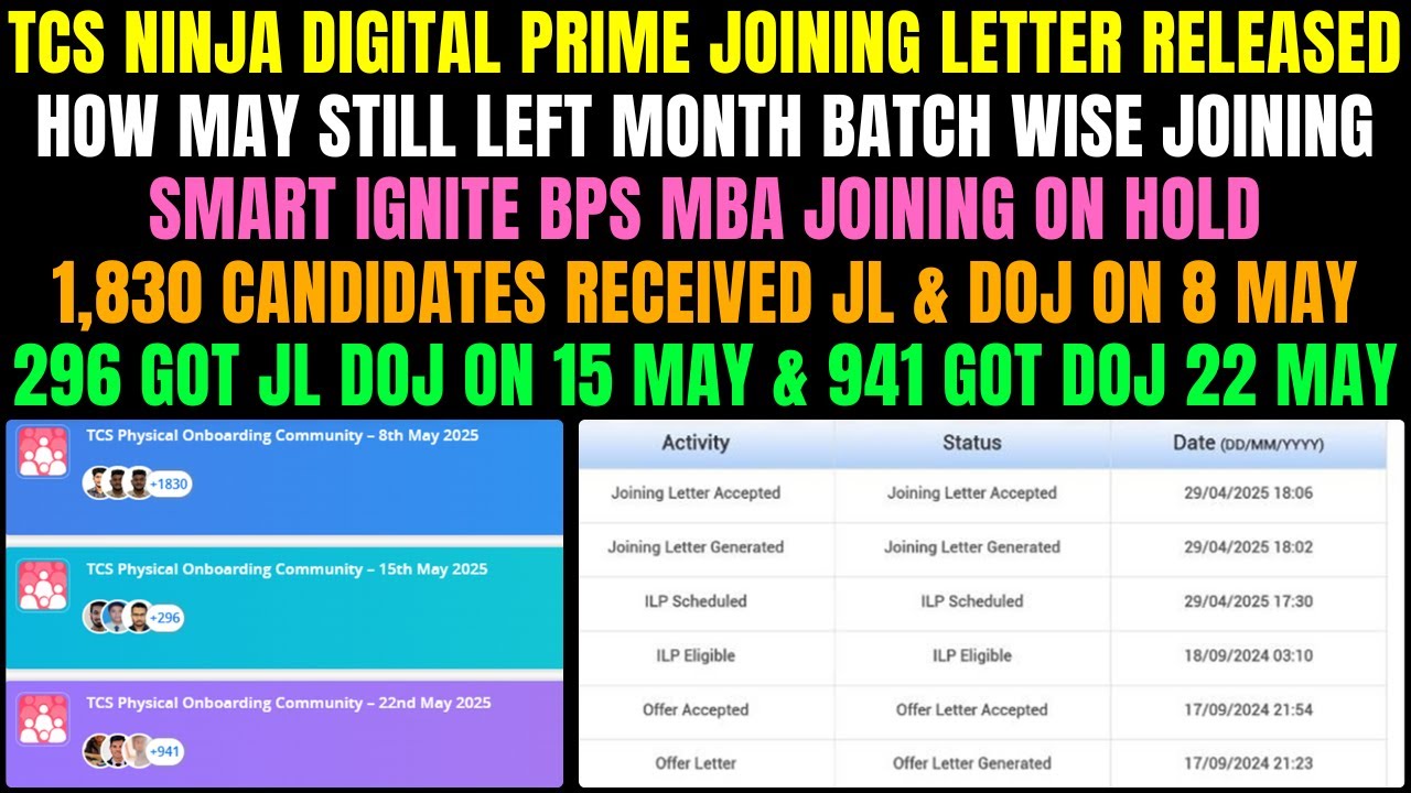 TCS Ninja, Digital, Prime, Upgrade Mass Onboarding | Smart, Ignite, BPS, MBA, Resche Joining on Hold