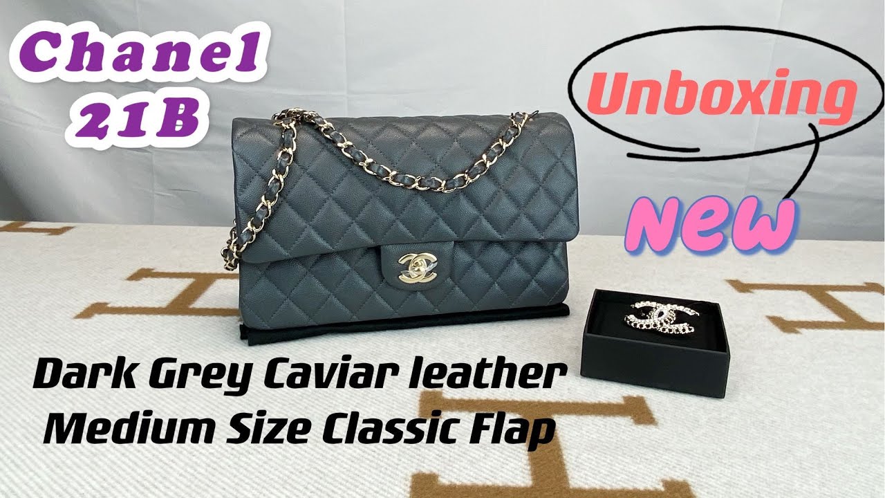 CHANEL 21B Dark Grey Medium Classic Flap Bag Light Gold Hardware –  AYAINLOVE CURATED LUXURIES