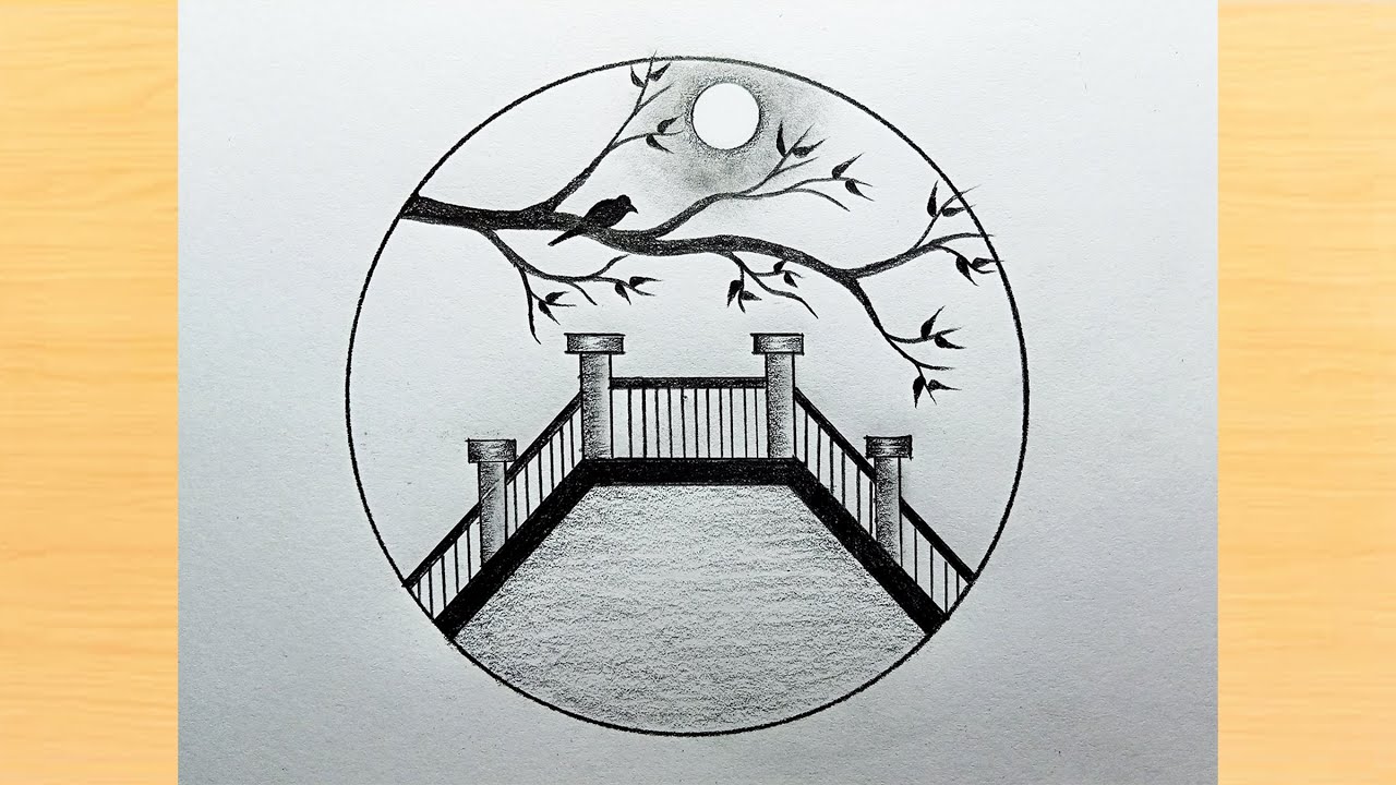 How to draw beautiful circle scenery | Easy circle scenery drawing ...