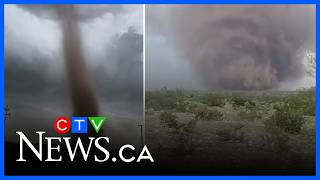 Large dust tornado blows through Mexico