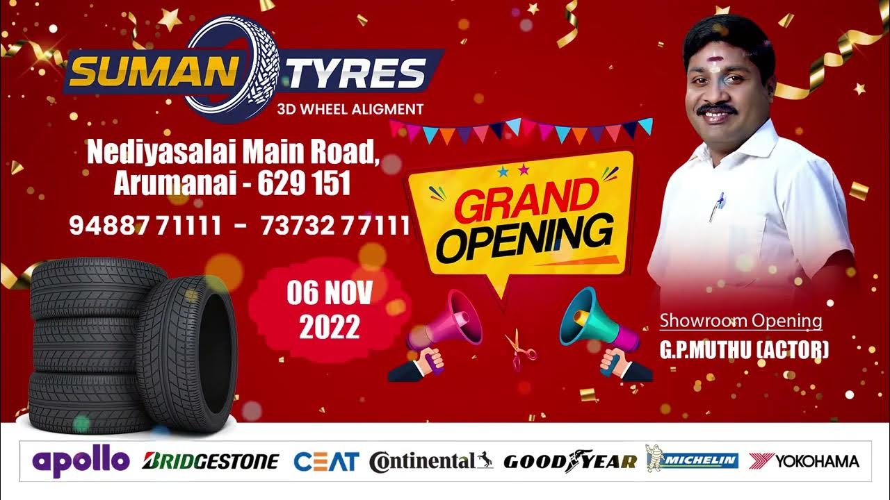 Suman Tyres Grand Opening G P Muthu Nediyasalai, Arumanai YouTube